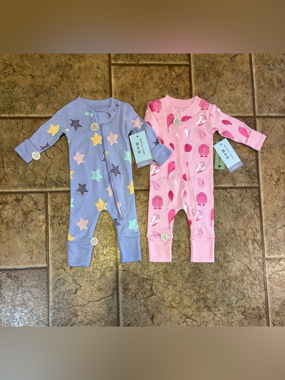 NWT *Bundle of 2* M+A by Monica + Andy Baby girls one piece pajamas sz newborn